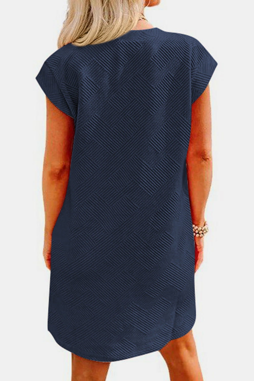 Textured round neck cap sleeve dress