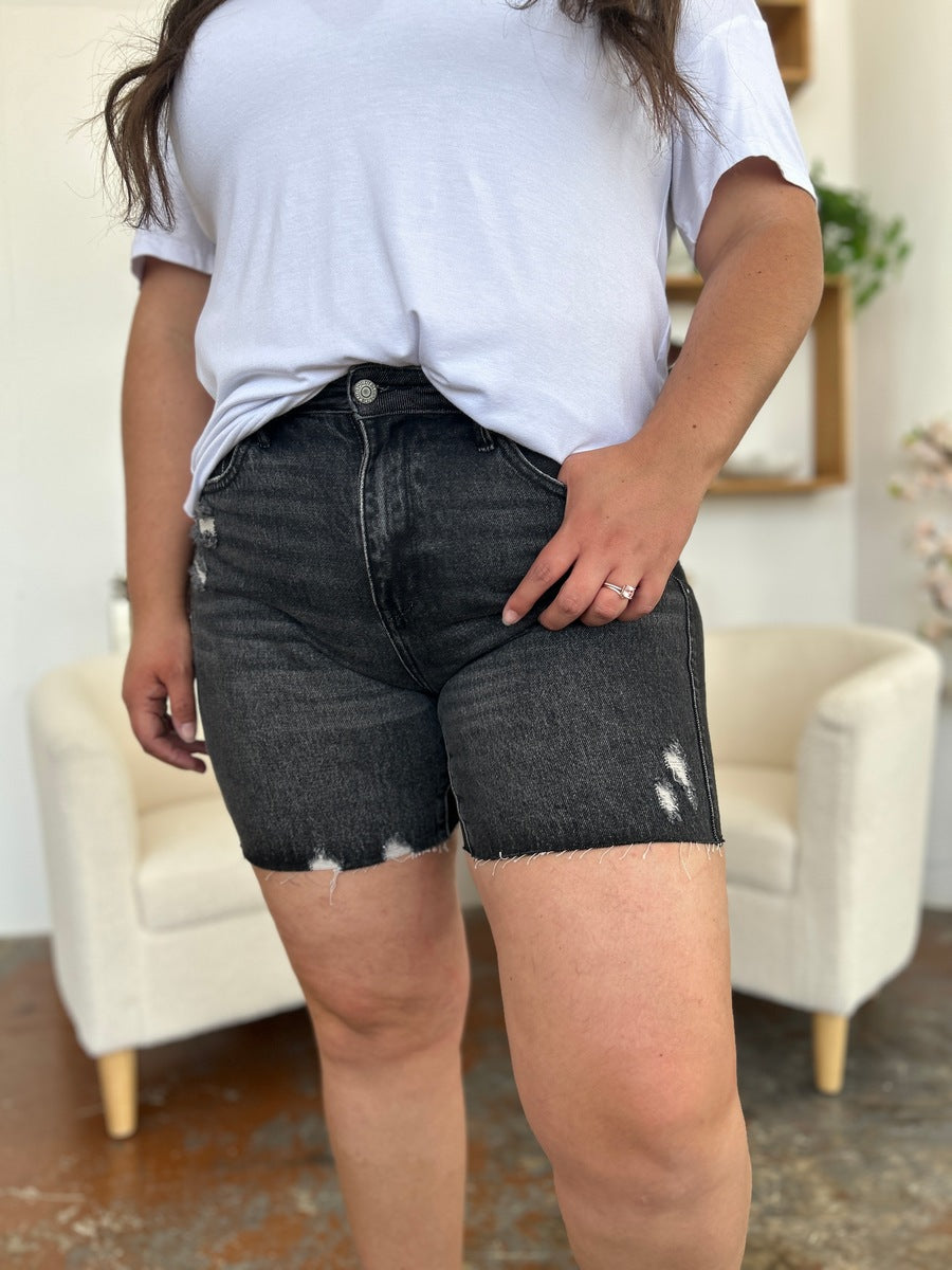 Judy blue full size high waist rigid magic denim shorts - black / s