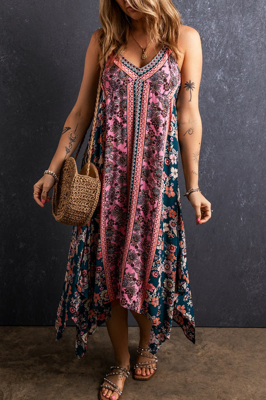 Printed v-neck midi cami dress - multicolor / s