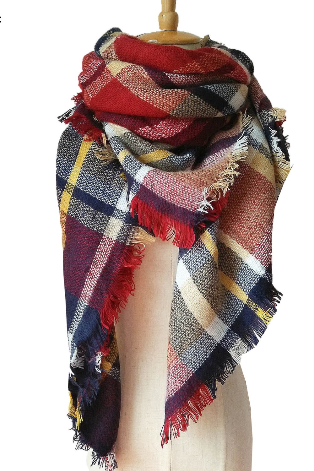 Plaid imitation cashmere scarf - deep red / one size