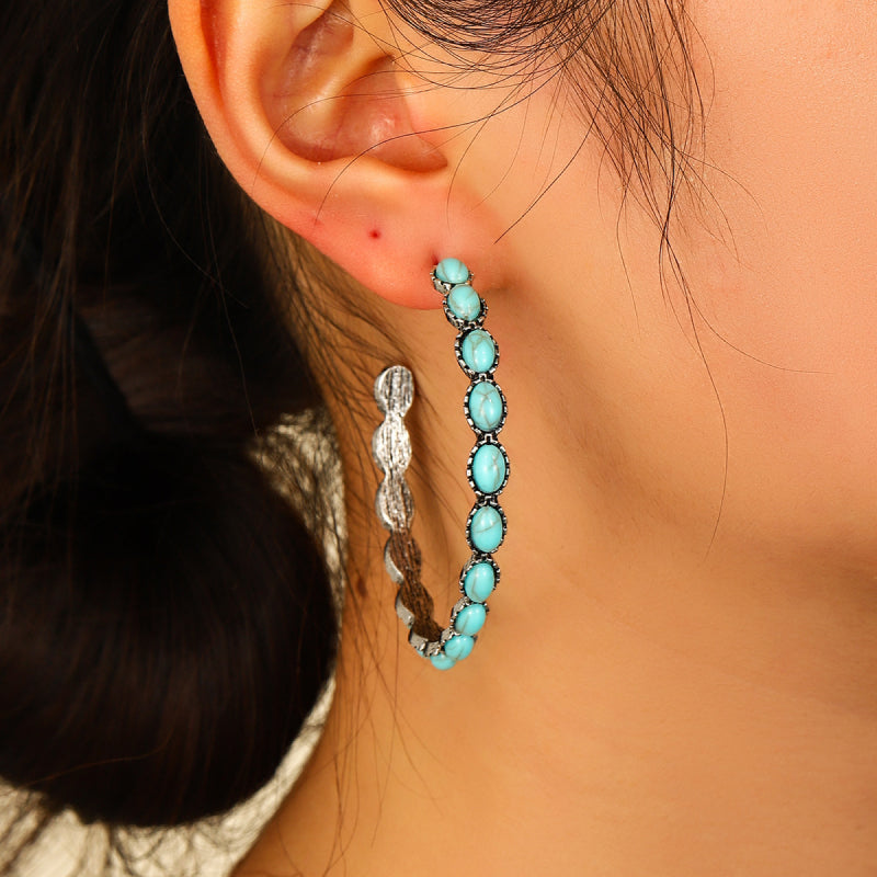 Artificial turquoise c-hoop earrings