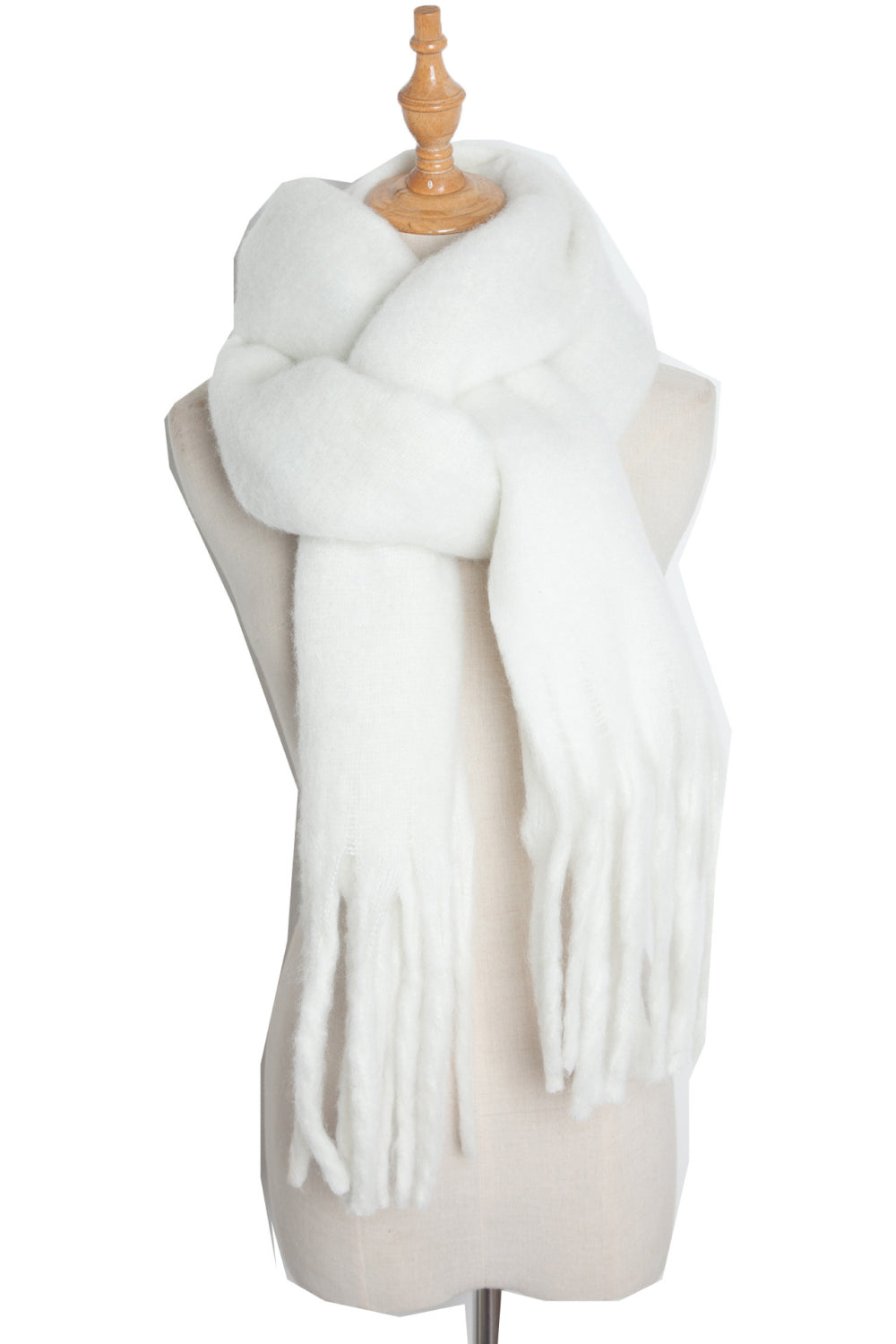 Fringe detail polyester scarf - white / one size