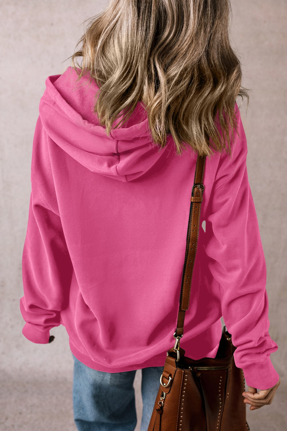 Drawstring pocketed long sleeve hoodie