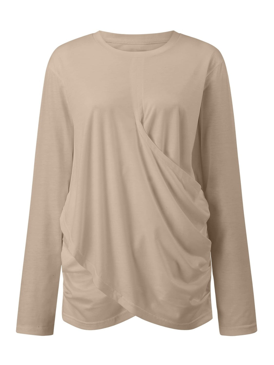 Ruched round neck long sleeve t-shirt