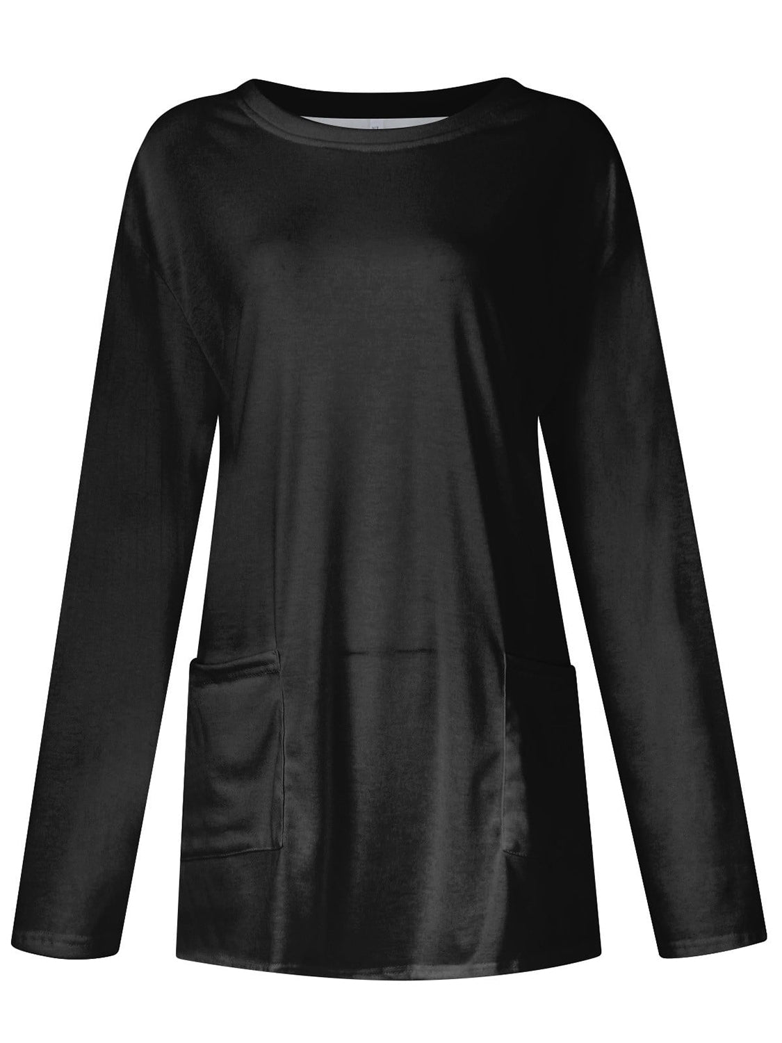 Full size pocketed round neck long sleeve t-shirt