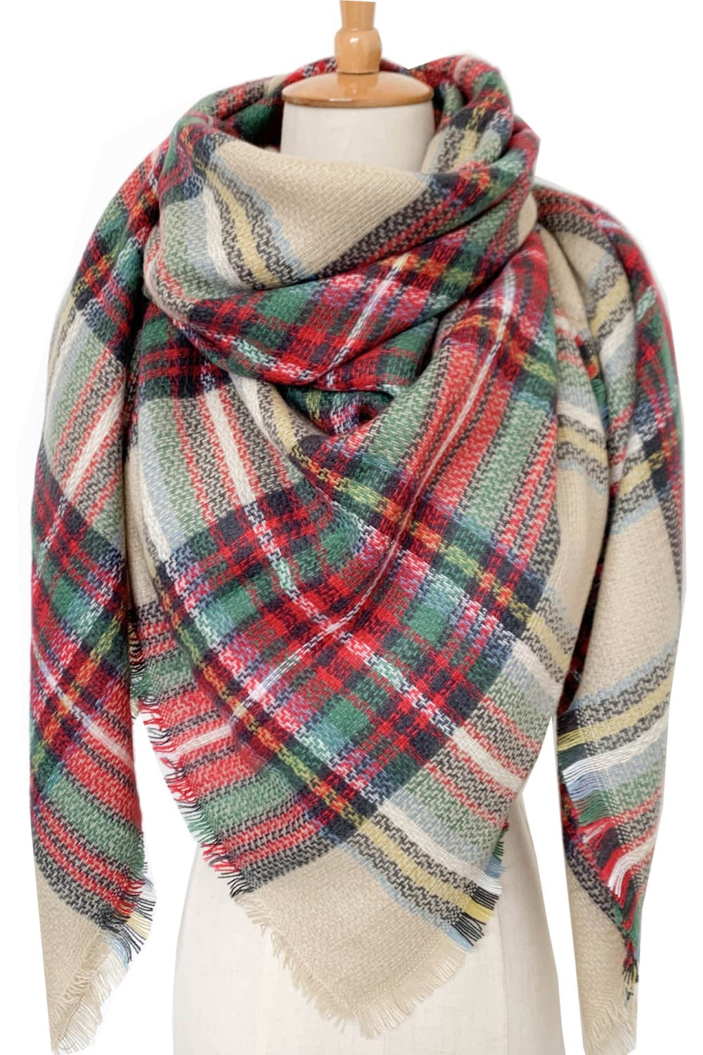 Plaid imitation cashmere scarf - sand / one size