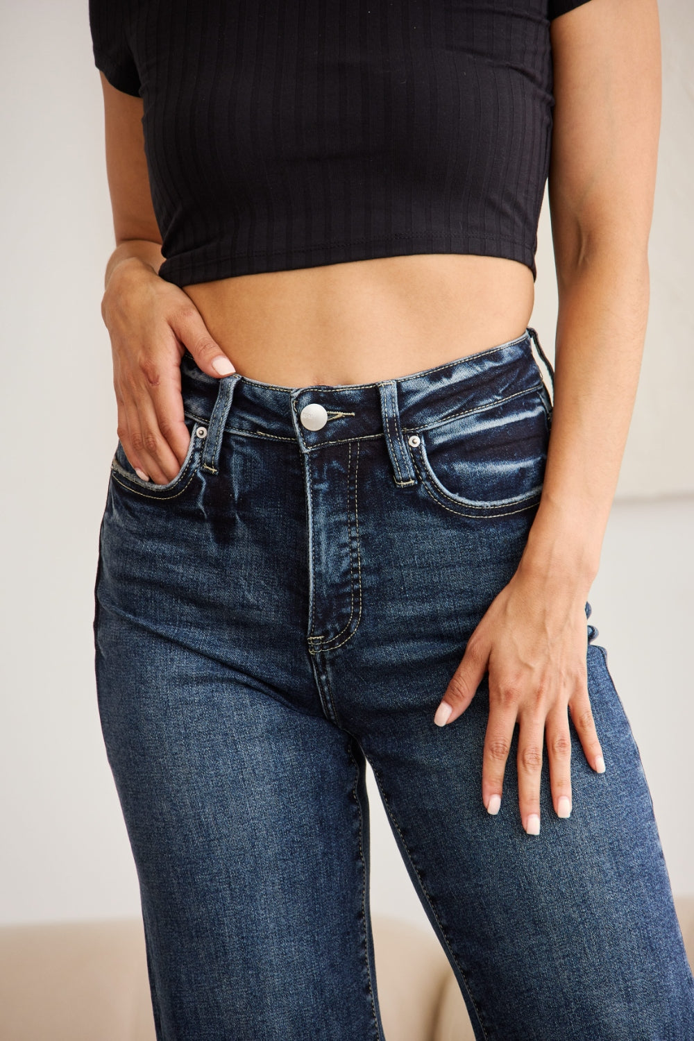 Rfm full size tummy control high waist raw hem jeans