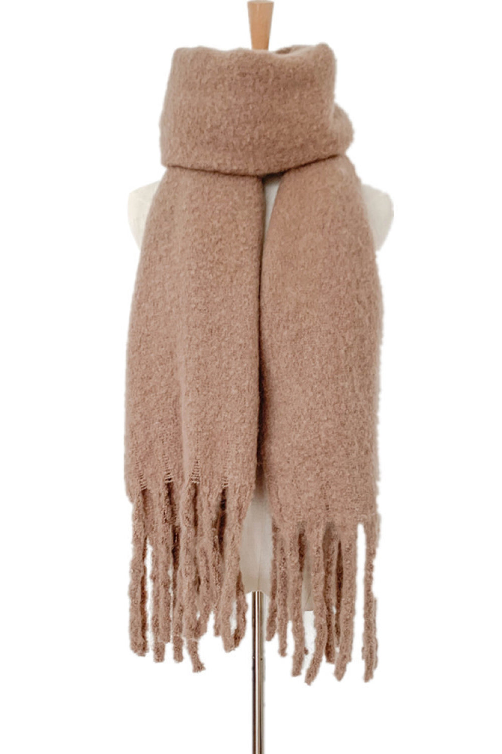 Fringe detail polyester scarf - camel / one size