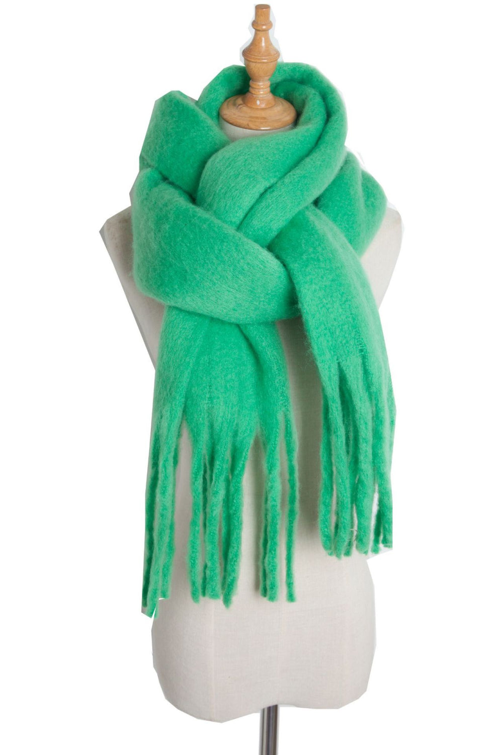 Fringe detail polyester scarf - light green / one size