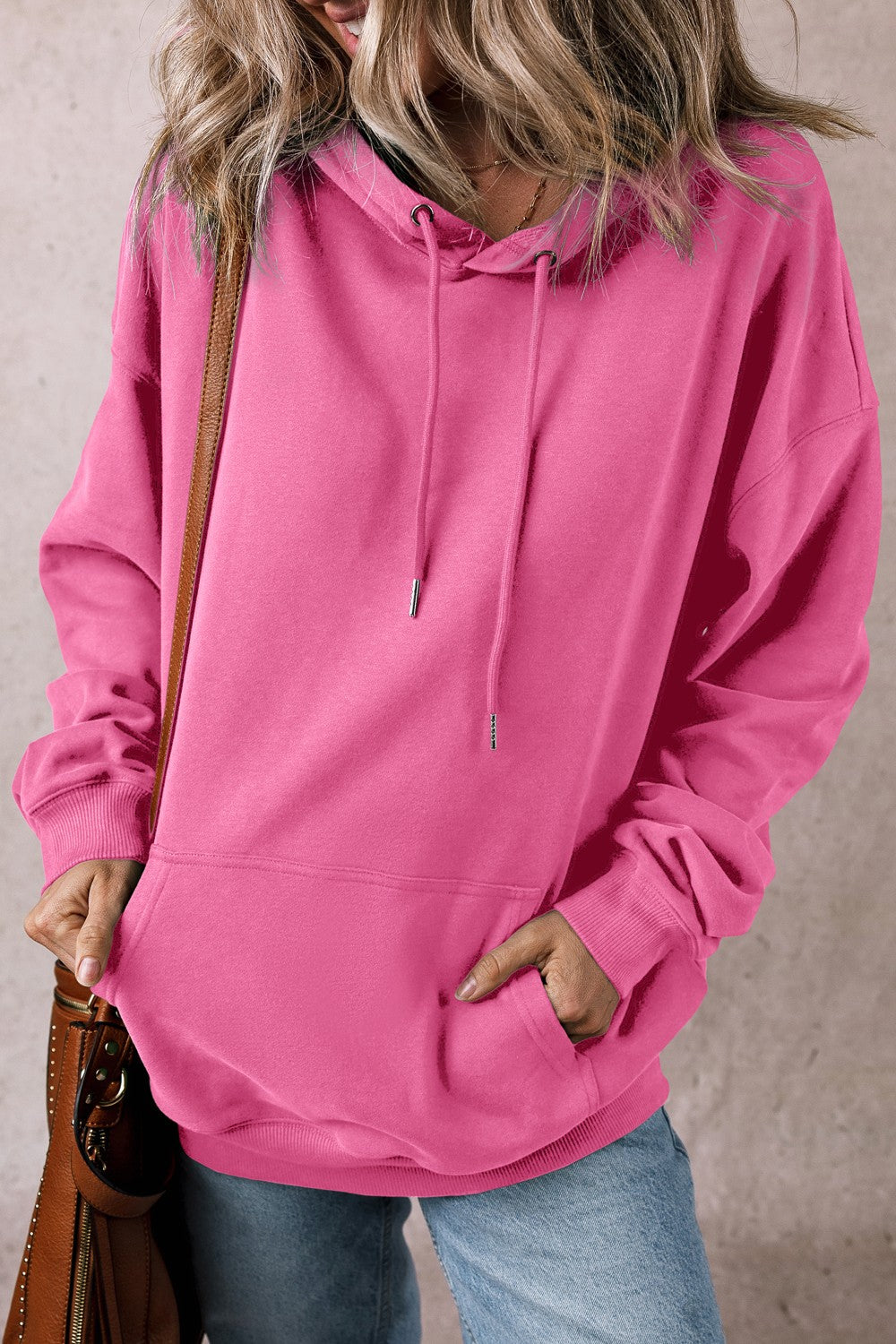 Drawstring pocketed long sleeve hoodie