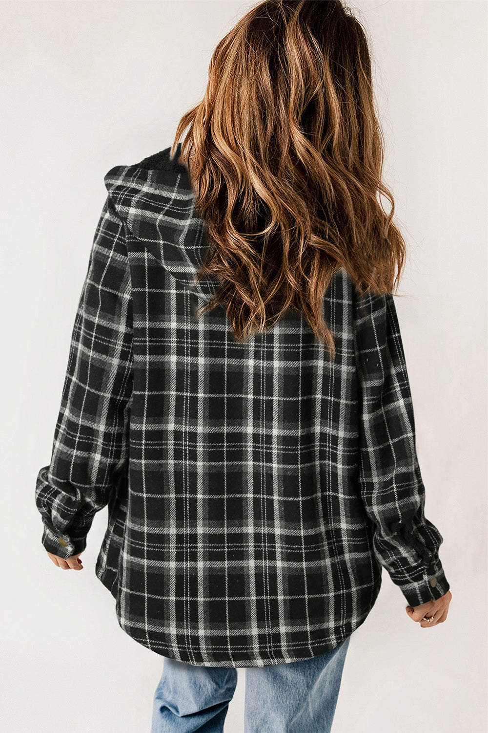 Plaid snap down hooded jacket