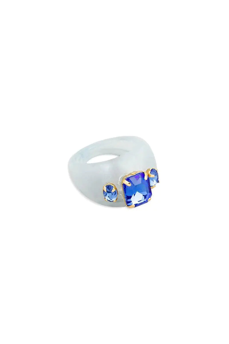 Oval acrylic mixed shape rhinestone ring - blue