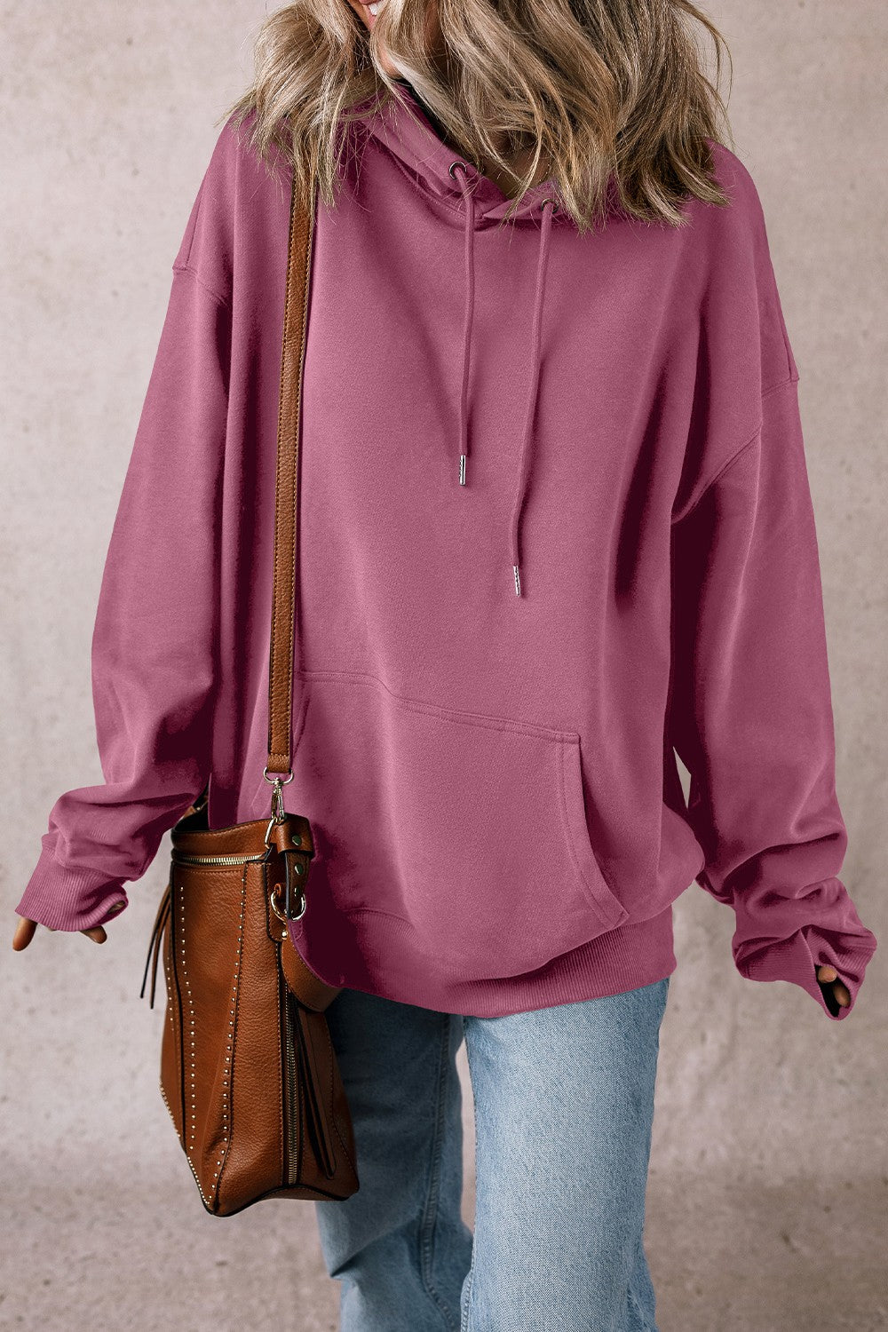 Drawstring pocketed long sleeve hoodie - moonlit mauve / s