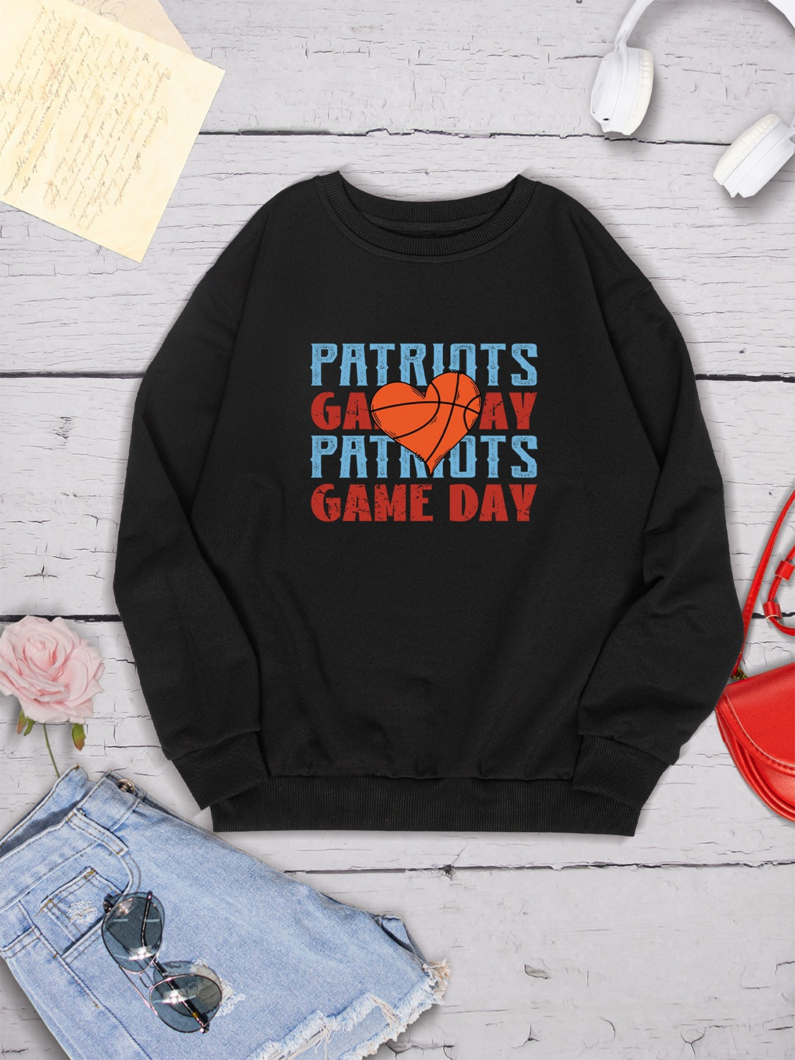 Patriots game day round neck dropped shoulder sweatshirt