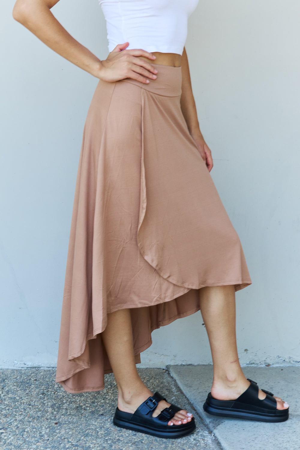 Ninexis first choice high waisted flare maxi skirt in camel