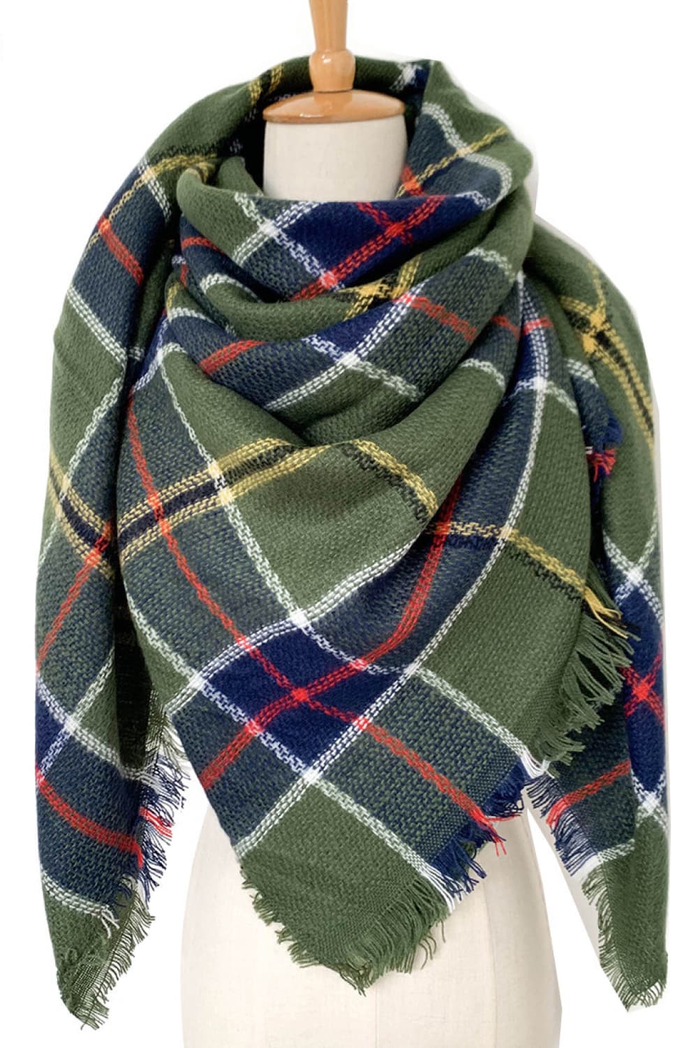 Plaid imitation cashmere scarf - army green / one size