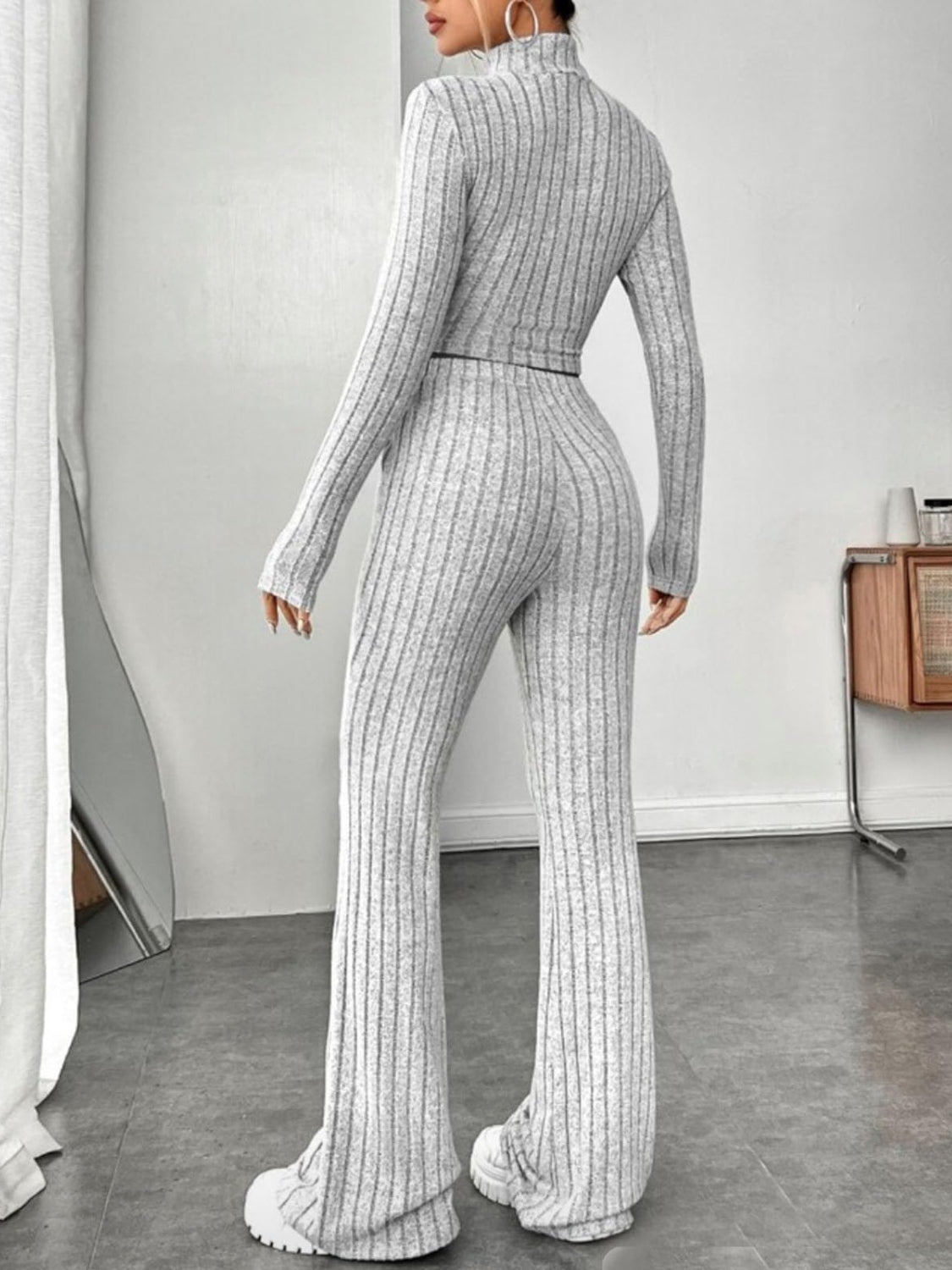 Ribbed mock neck long sleeve top and pants set