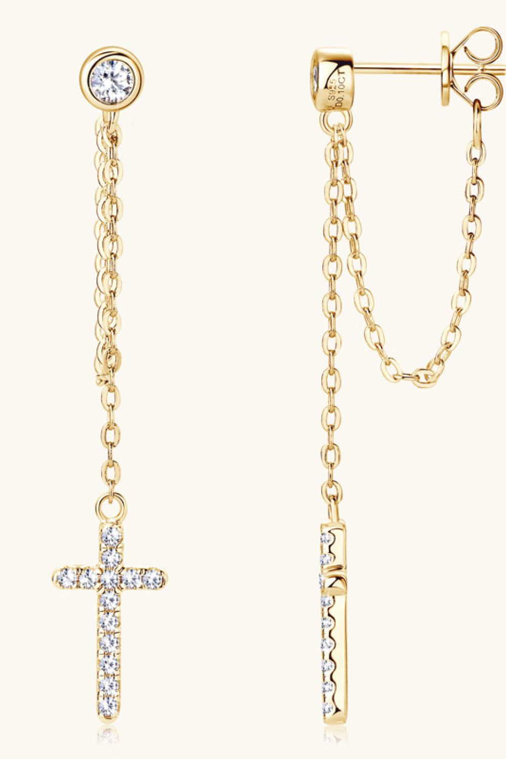 Moissanite 925 sterling silver cross earrings - gold / one size