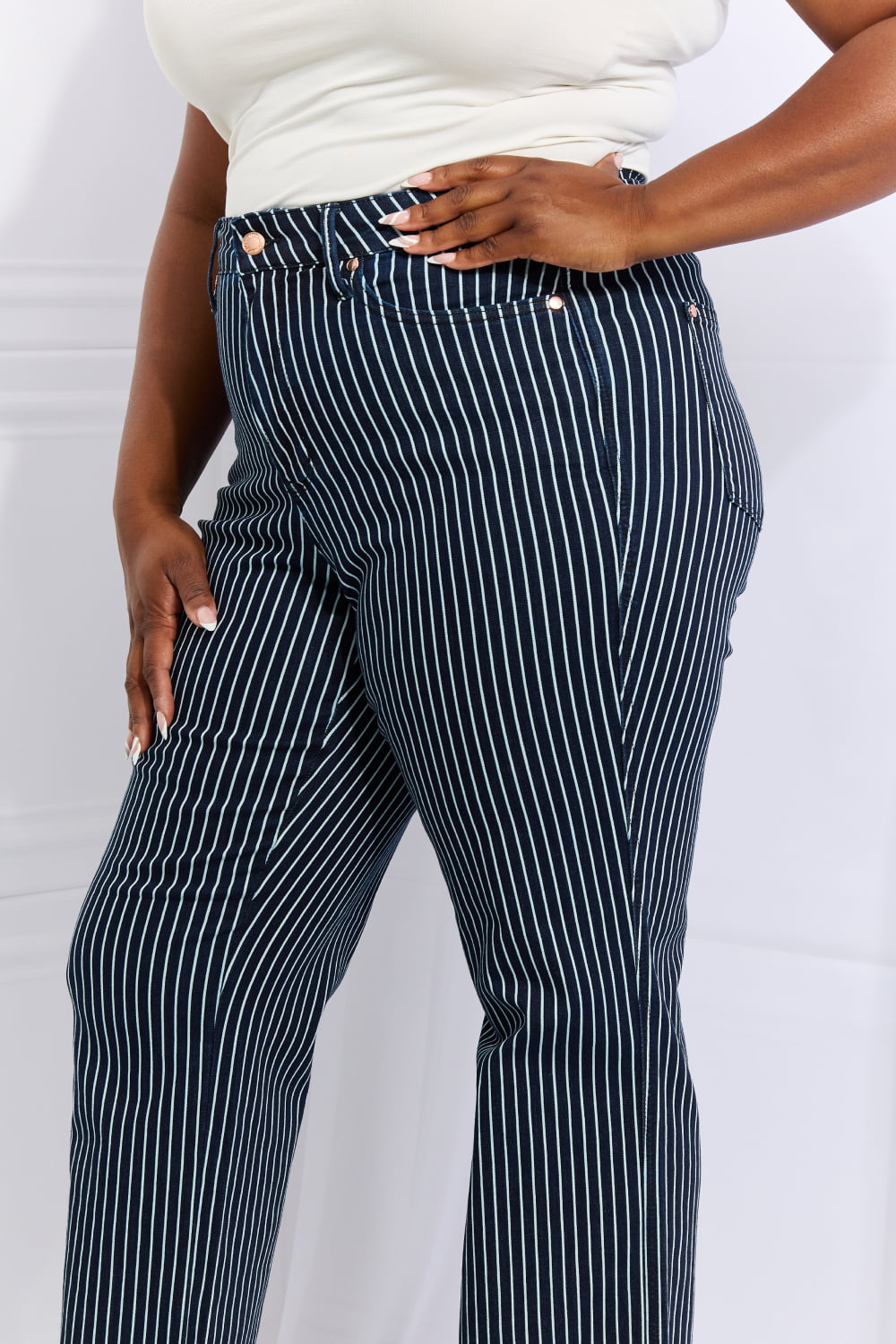 Judy blue cassidy full size high waisted tummy control striped straight jeans