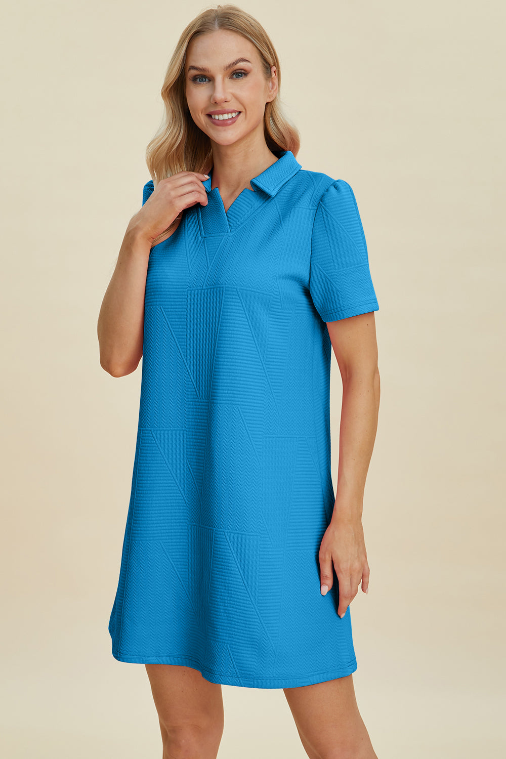 Double take full size texture short sleeve dress