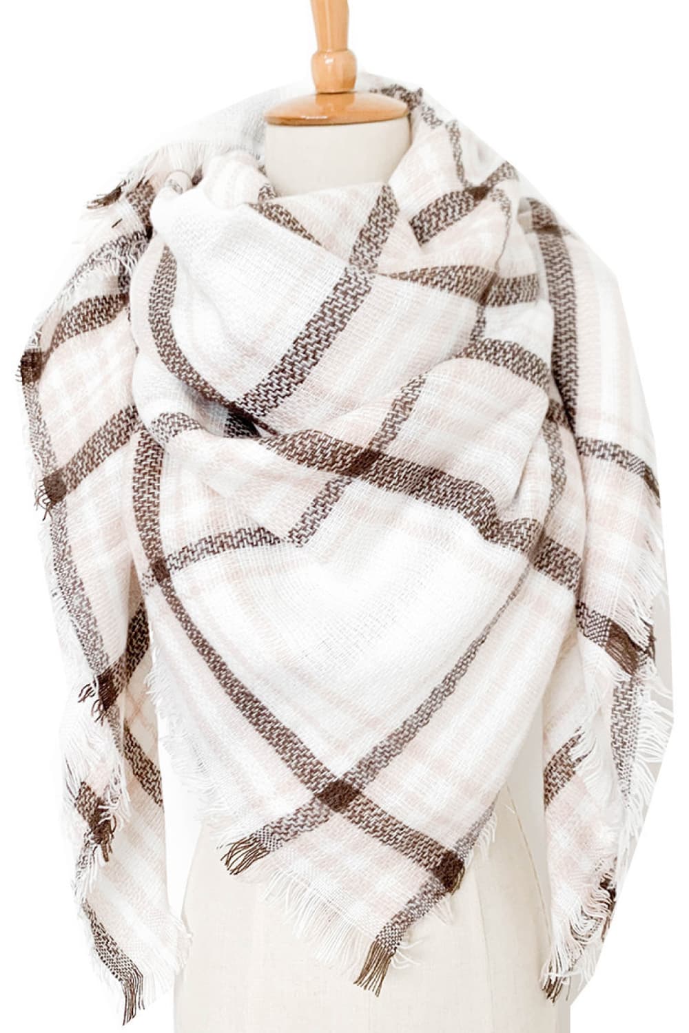 Plaid imitation cashmere scarf - beige / one size