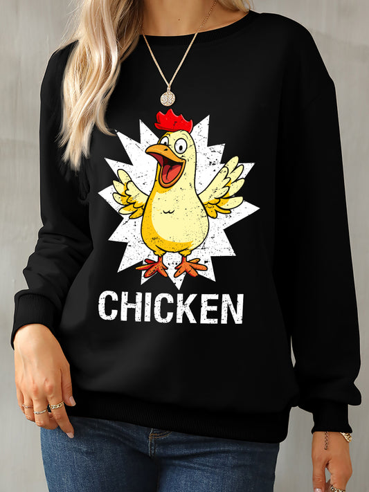 Chicken round neck dropped shoulder sweatshirt - black / s