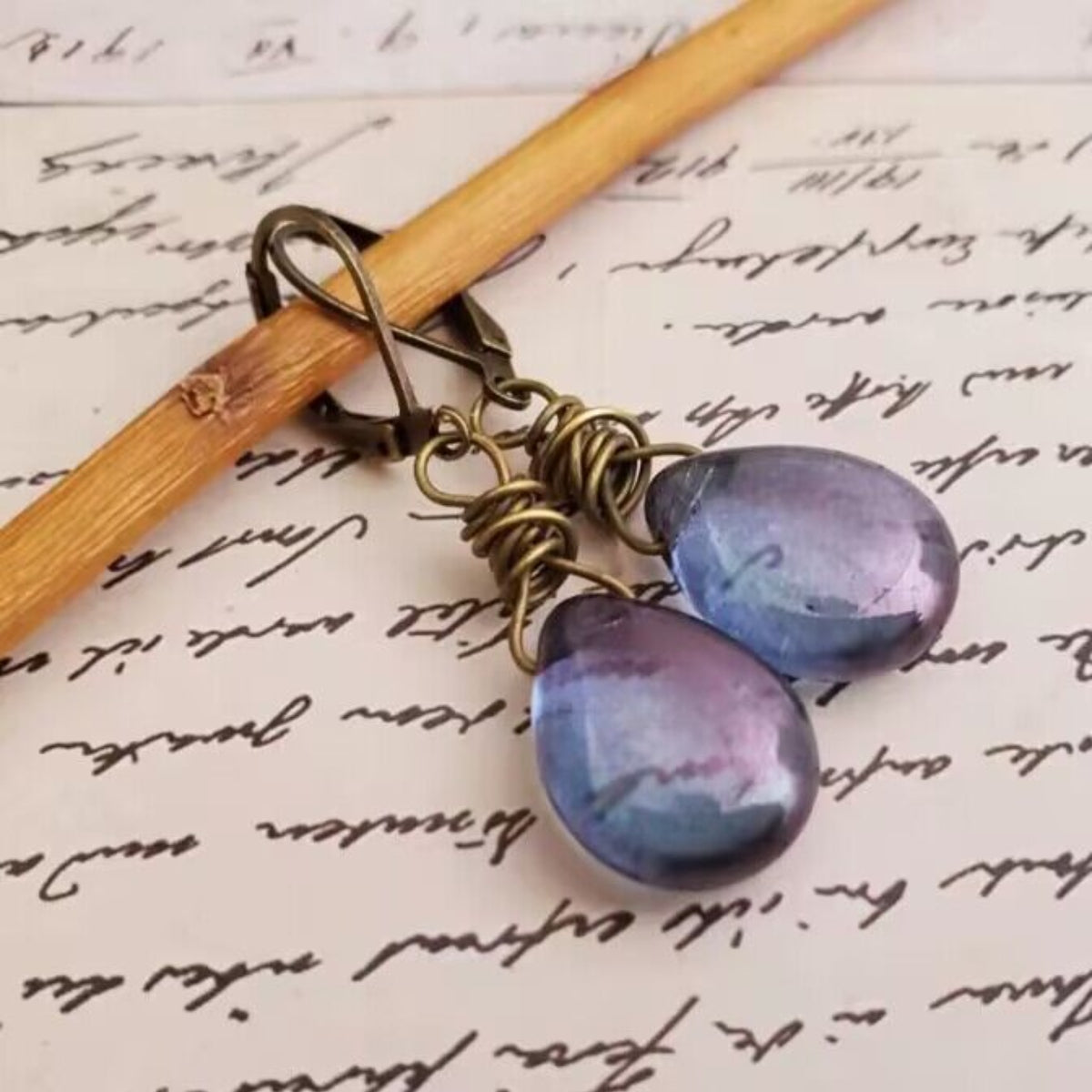 Alloy gemstone drop earrings - blue purple / one size