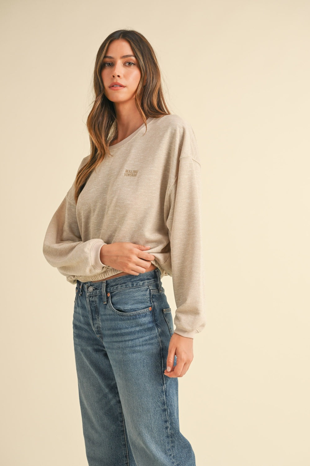 Mable round neck letter embroidery crop sweatshirt