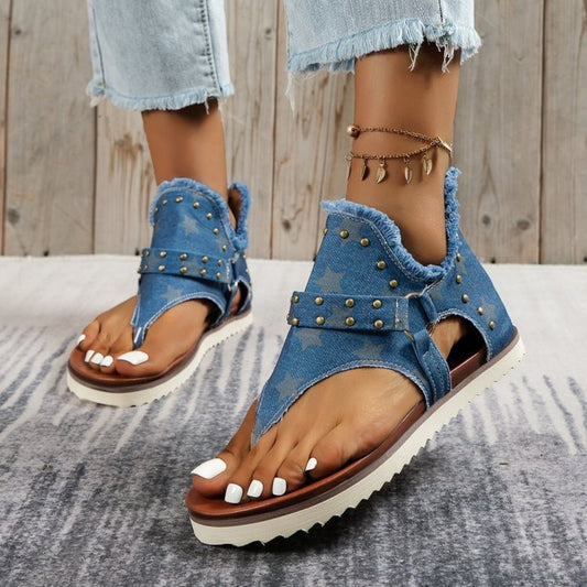 Studded raw hem flat sandals - medium / 36(us5)