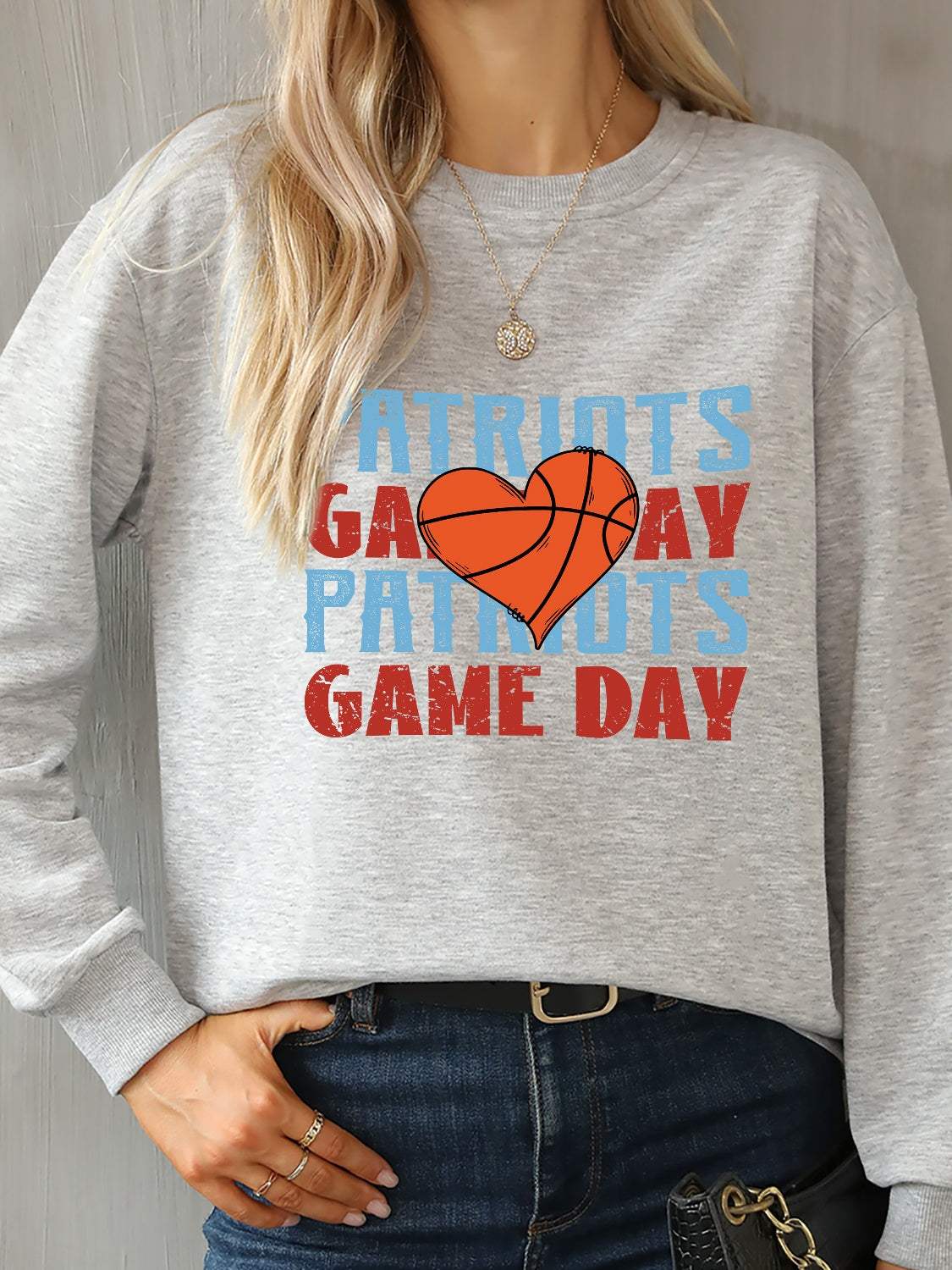 Patriots game day round neck dropped shoulder sweatshirt - dark gray / s