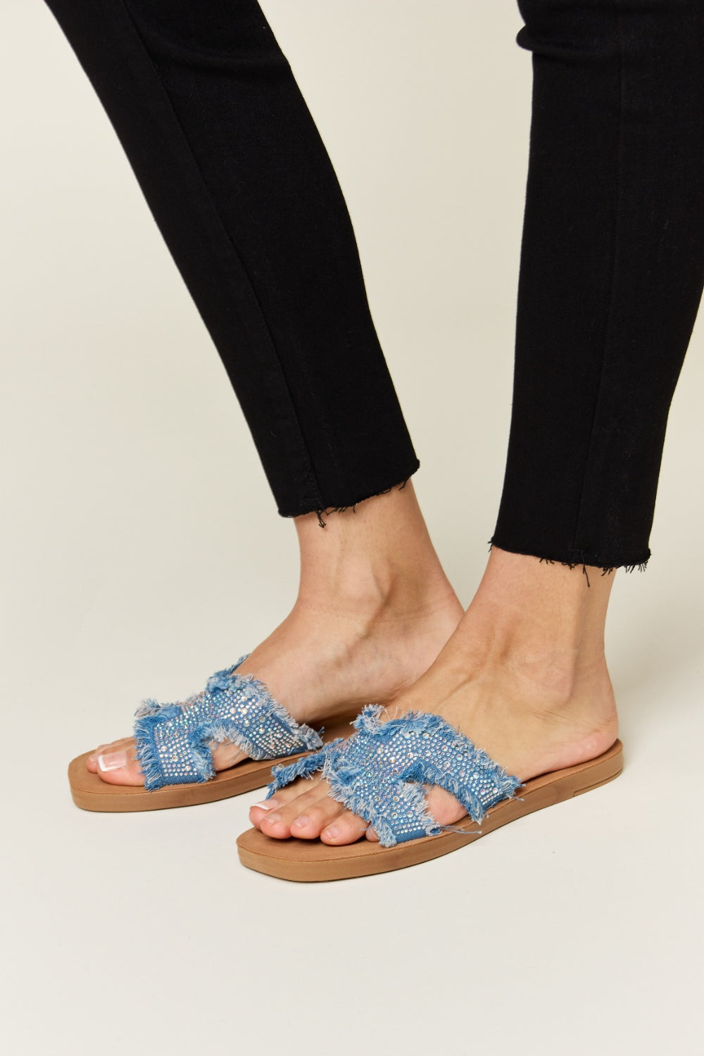 Forever link raw trim denim h-band flat sandals