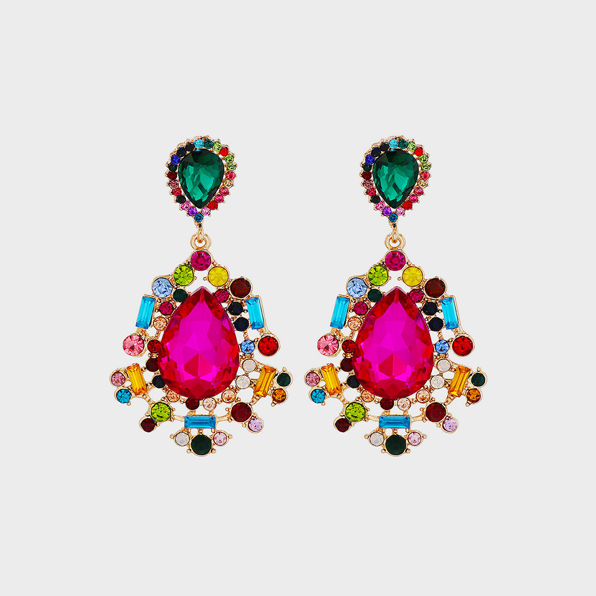 Teardrop shape rhinestone alloy dangle earrings - hot pink / one size