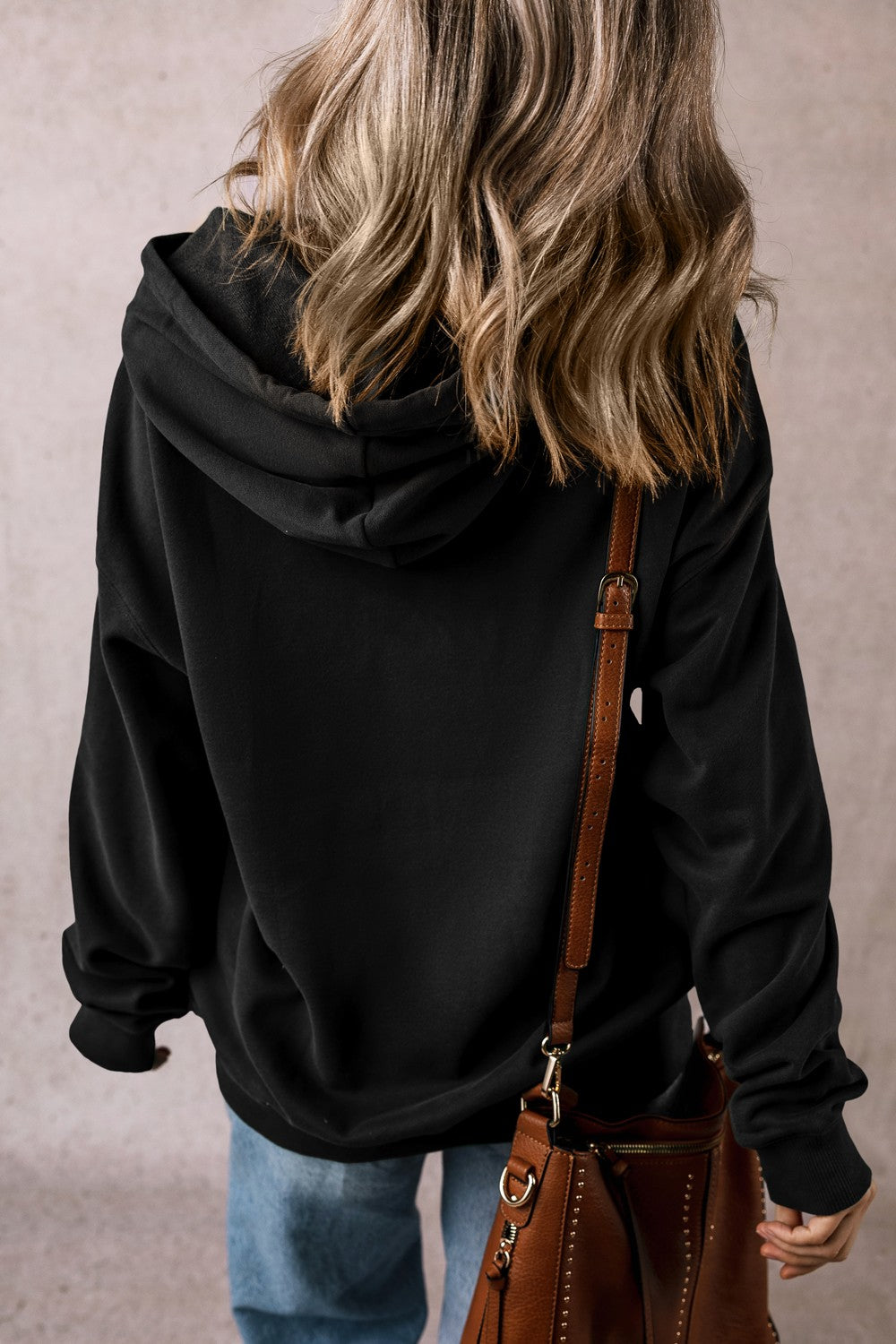 Drawstring pocketed long sleeve hoodie