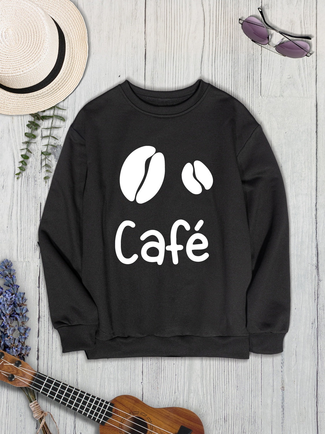 Cafe round neck dropped shoulder sweatshirt