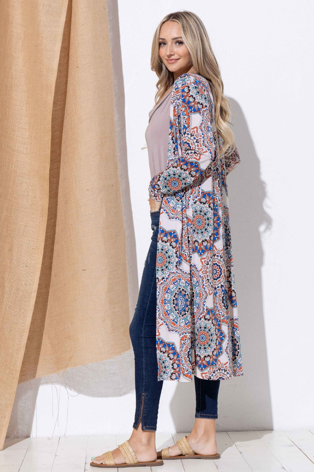 And the why printed kimono open front longline cardigan