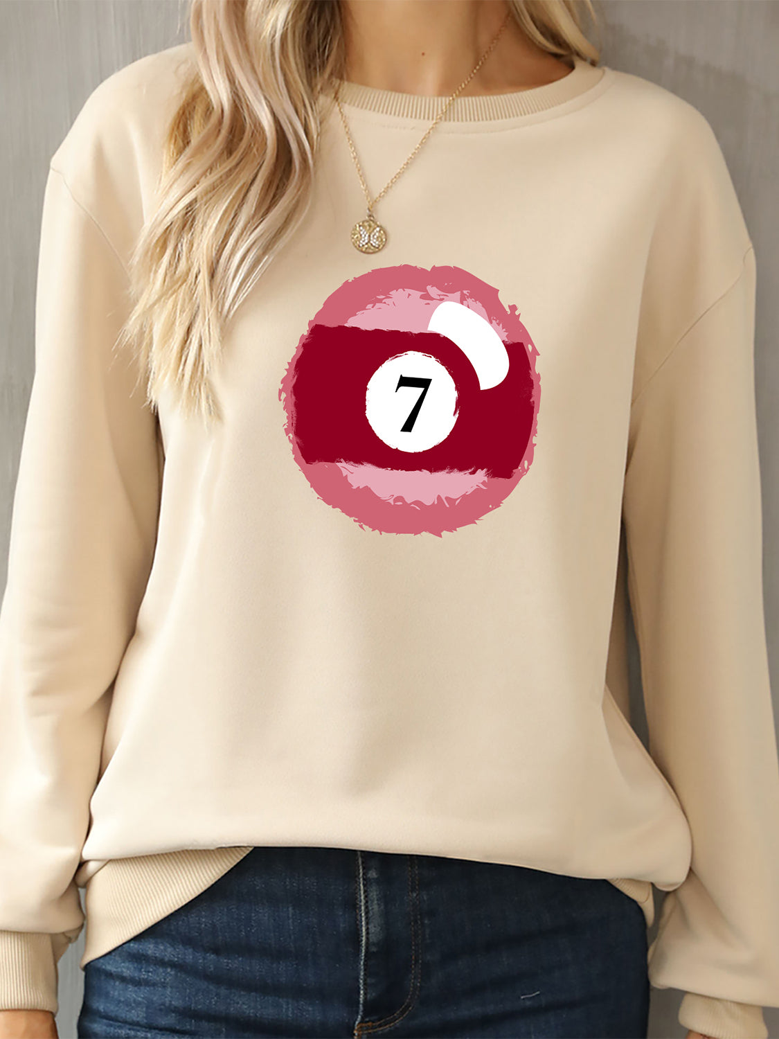 Billiard graphic round neck sweatshirt - tan / s