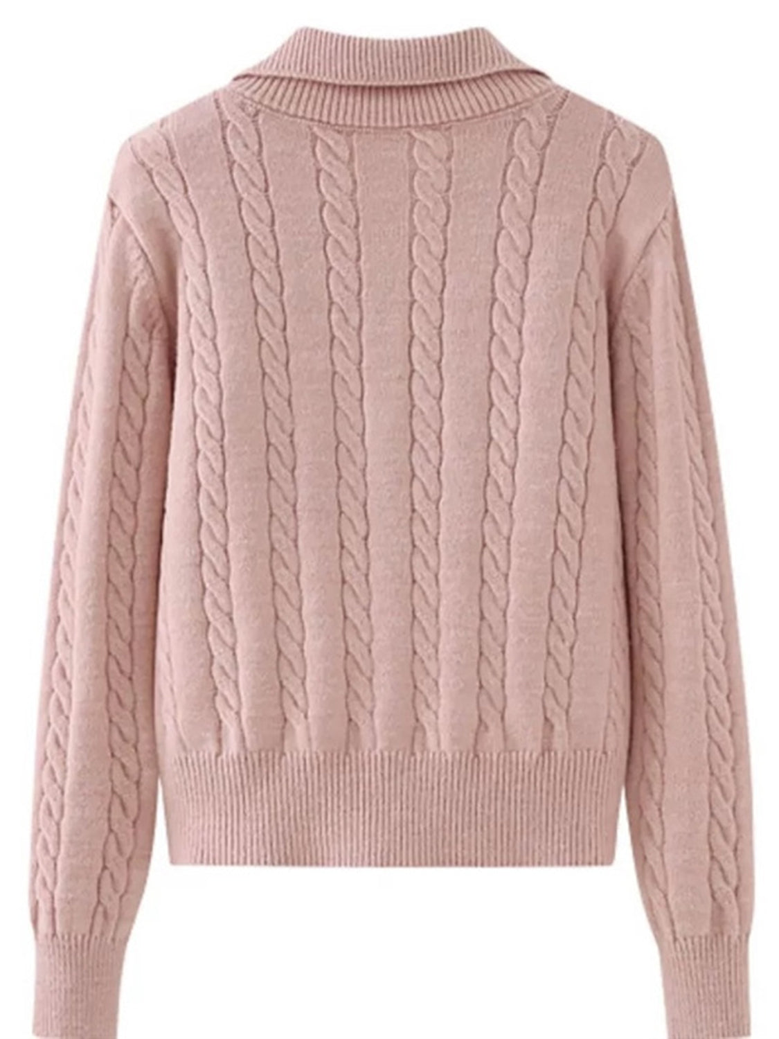 Cable-knit half zip long sleeve sweater