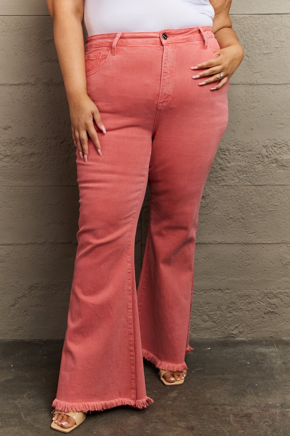 Risen bailey full size high waist side slit flare jeans - coral