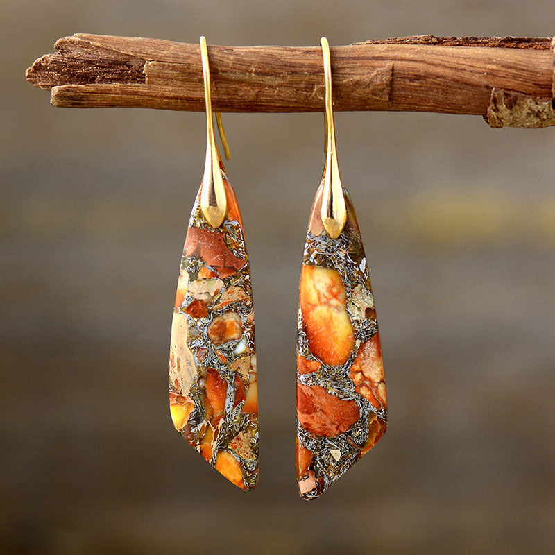 Gold-plated copper dangle earrings - tangerine/gold / one size