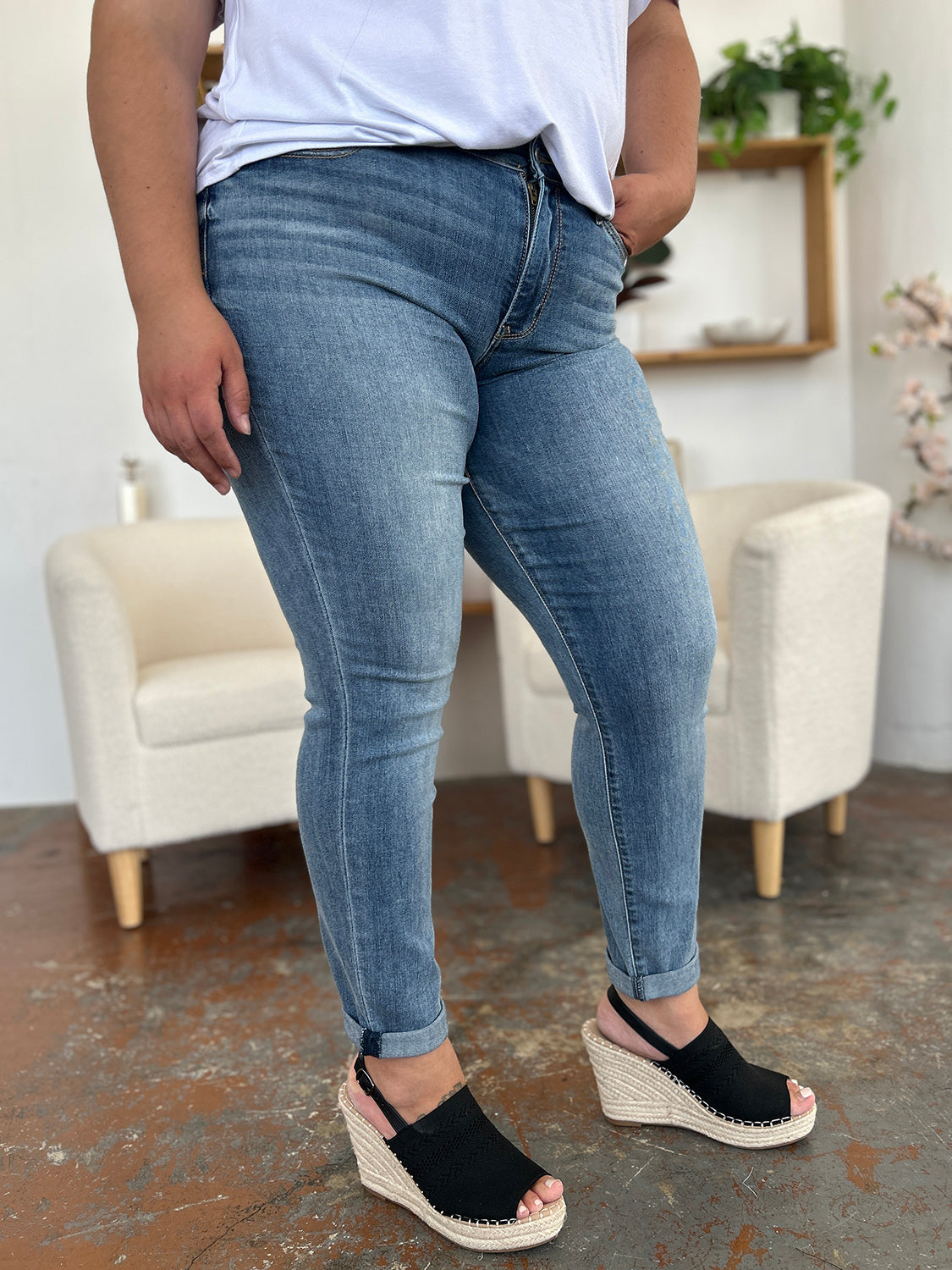 Judy blue full size cuffed hem slim jeans