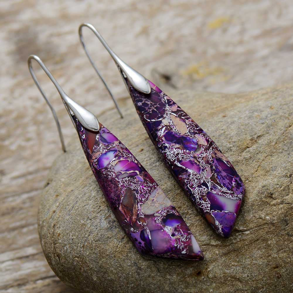 Gold-plated copper dangle earrings - purple/silver / one size