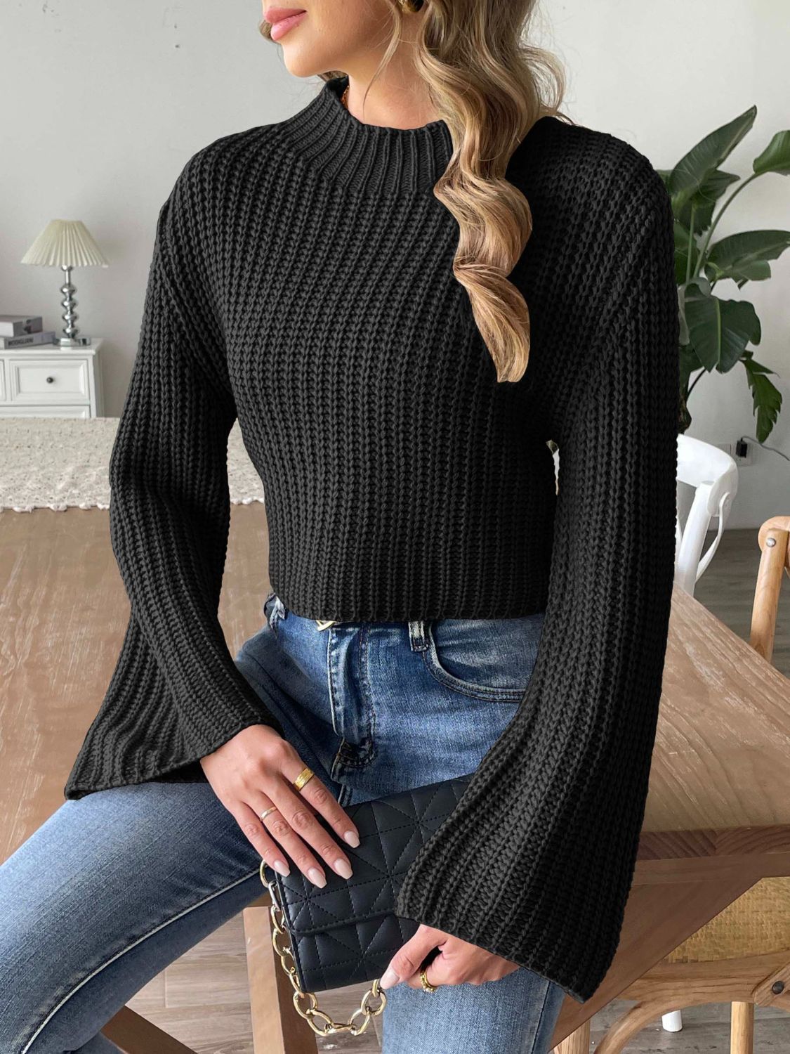 Mock neck long sleeve sweater