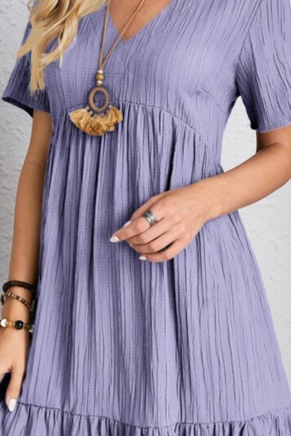 Full size v-neck short sleeve dress