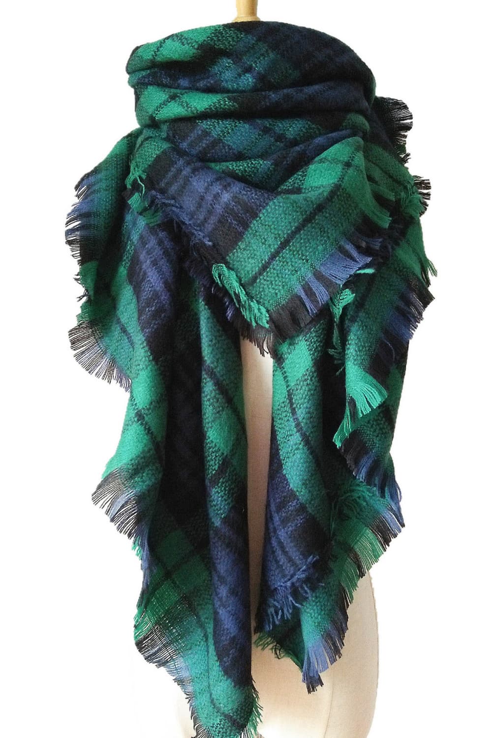 Plaid imitation cashmere scarf - teal / one size