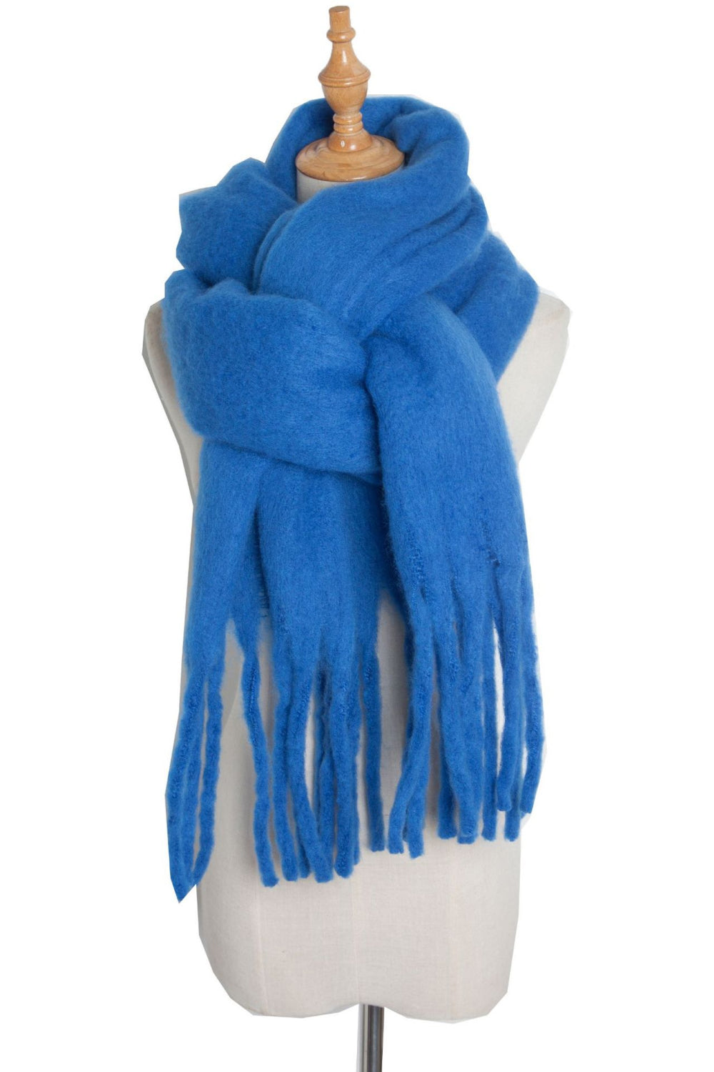 Fringe detail polyester scarf - sky blue / one size