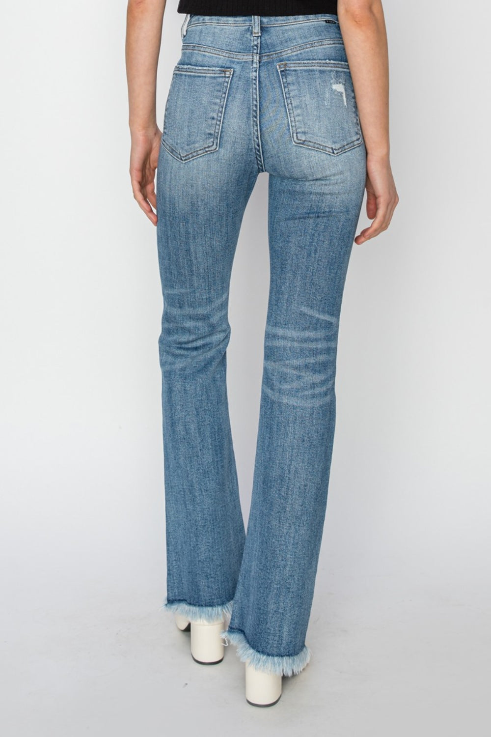 Risen high rise frayed hem bootcut jeans