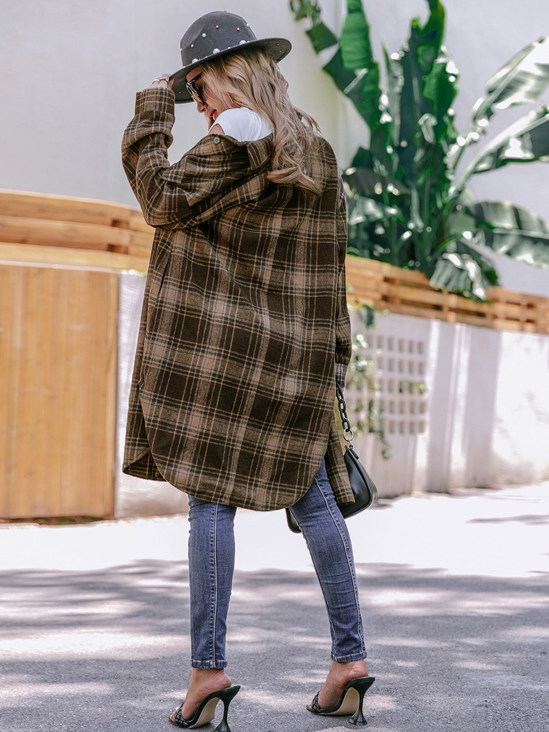 Plaid button up long sleeve shacket