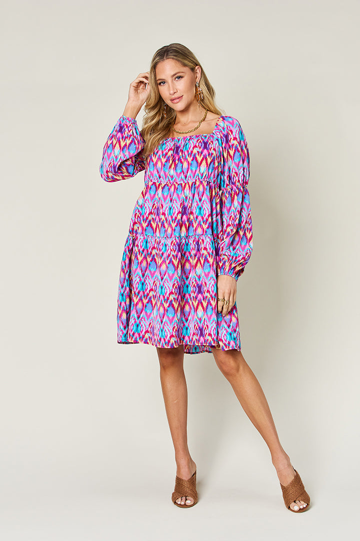 Double take full size printed long sleeve dress