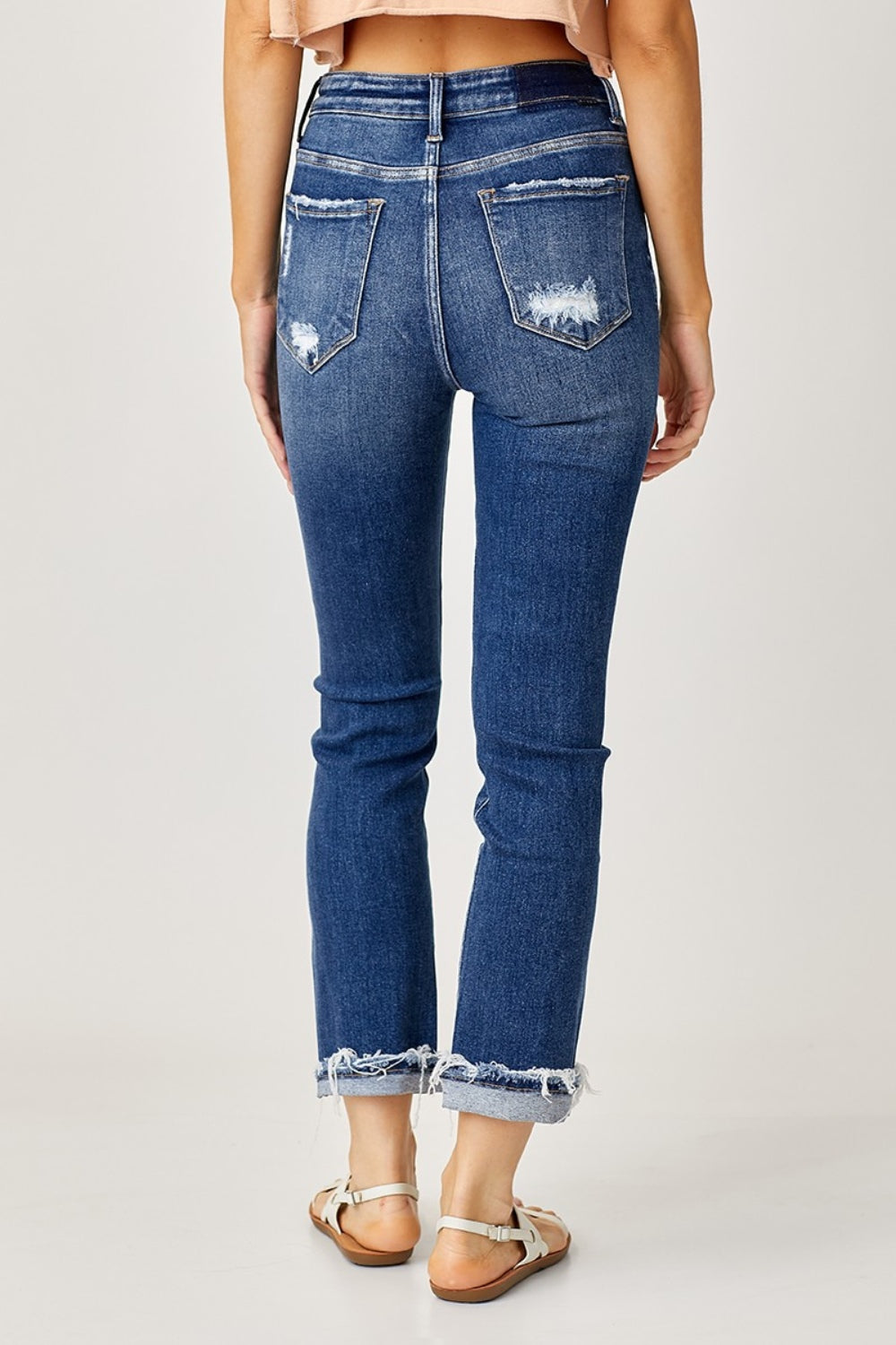 Risen full size high-rise frayed cuffed straight jeans