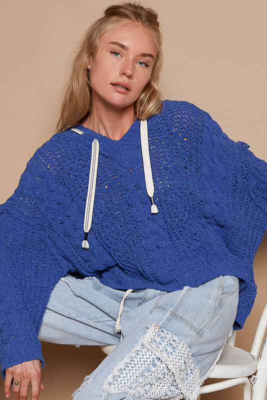 Pol cable knit hooded chenille sweater - ultramarine / s